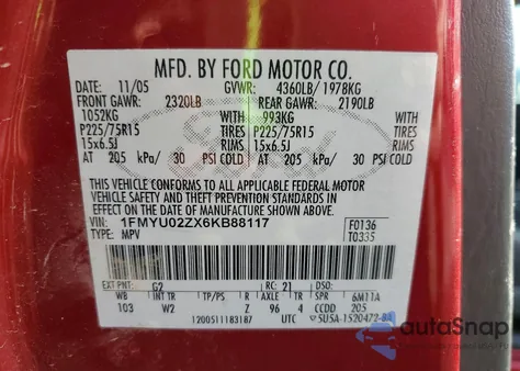 2006 Ford Escape Xls z USA, uszkodzony, nr VIN 1FMYU02ZX6KB88117